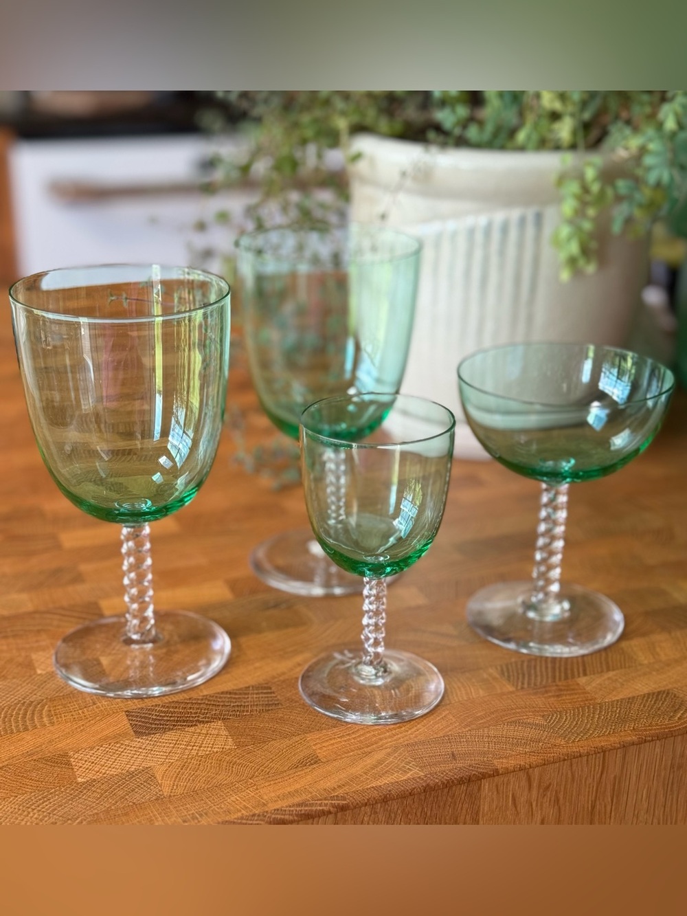 Vintage Green Crystal Wine Glasses, Cordial Glass, Champagne Coupe
